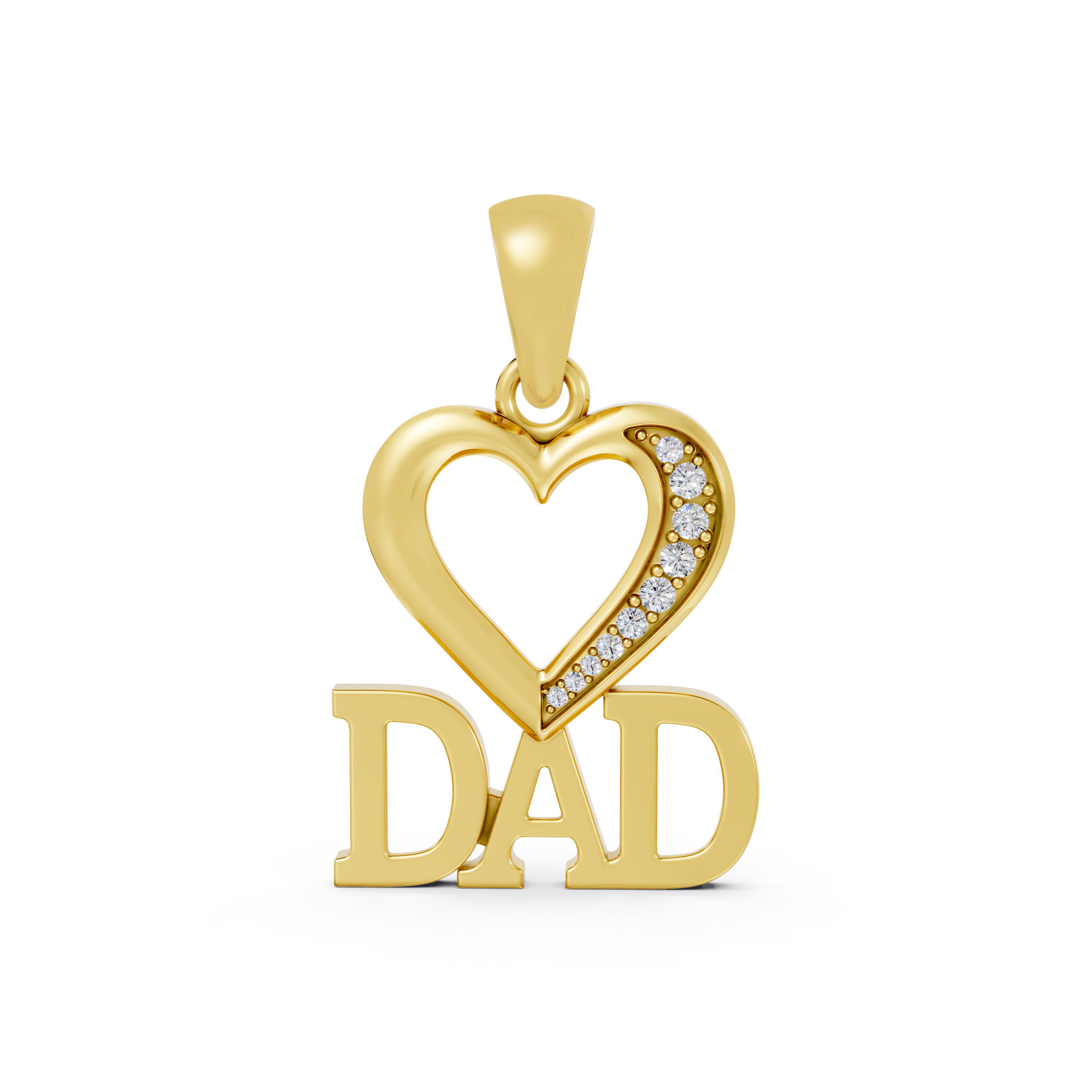 Solid Gold 'DAD' Pendant with Heart Design and 0.13 CT.T.W Sparkling Diamonds - A Perfect Gift for Dad