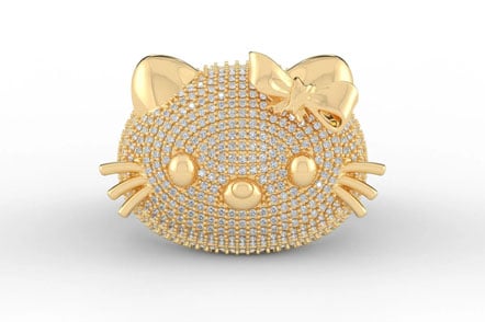 Adorable Kitty Shaped Ring With Red Bow Accent